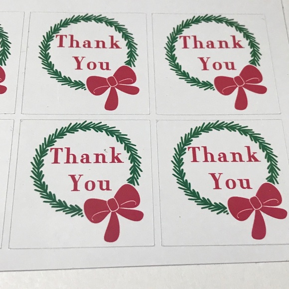 48ct Christmas wreath square thank you stickers - Picture 4 of 4